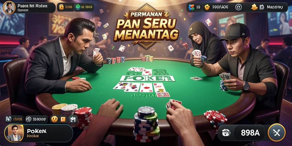 Tampilan grafis permainan poker yang menarik dan interaktif.