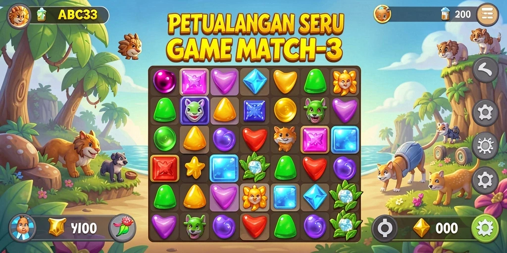 Tampilan menarik dari gameplay Match-3 yang penuh warna.