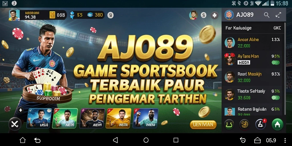 Tampilan utama AJO89 dengan antarmuka pengguna yang ramah dan permainan sportsbook.