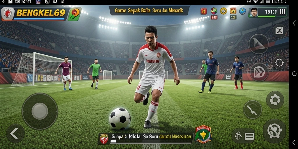 Tampilan gameplay BENGKEL69 dengan aksi sepak bola yang seru.