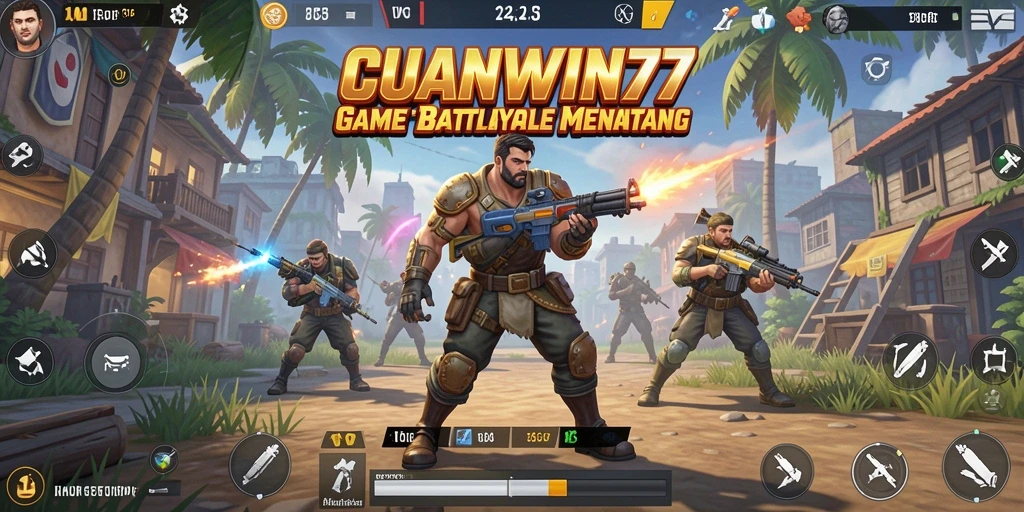 Screenshot gameplay CUANWIN77 menampilkan pertarungan intens dalam game Battle Royale.