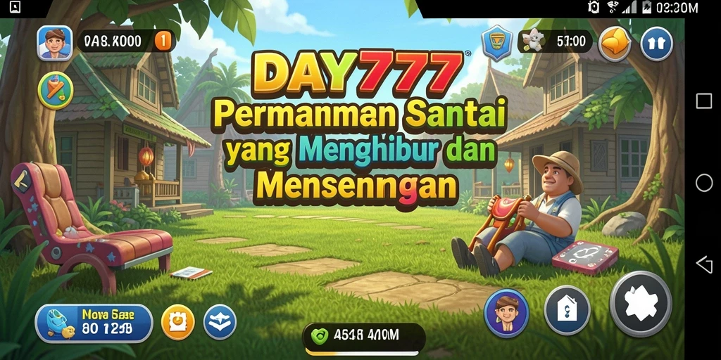 Tampilan gameplay DAY777 yang penuh warna dan ceria.
