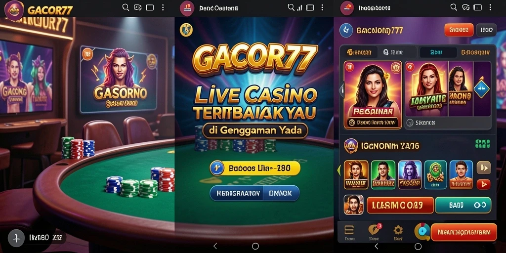 Screenshot GACOR77 menampilkan dealer langsung dan permainan kasino yang menarik.