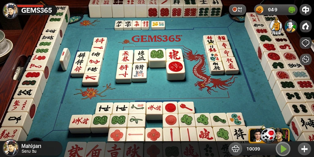 Screenshot utama GEMS365 menampilkan gameplay Mahjong yang mengasyikkan.