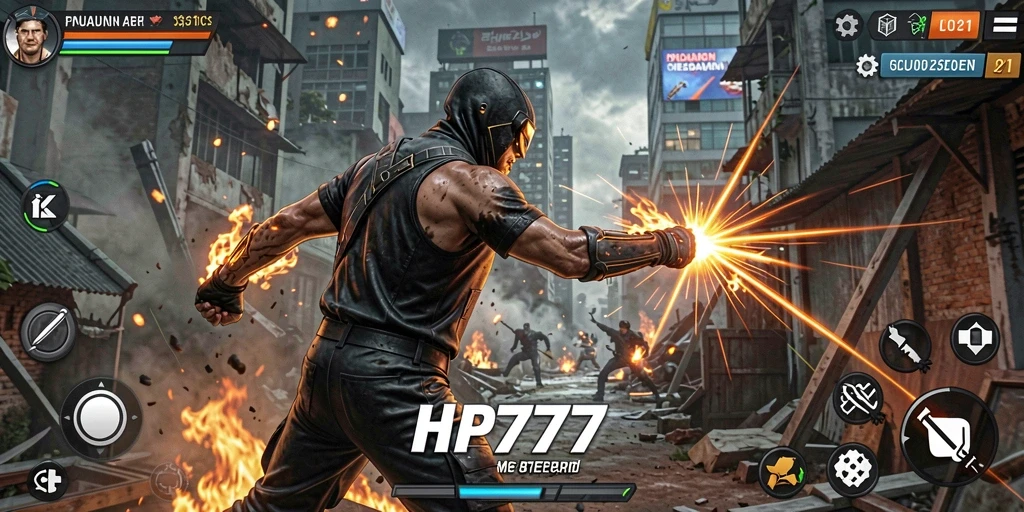 Tangkapan layar utama HP777 menampilkan aksi pertarungan mendebarkan dan grafis menawan.