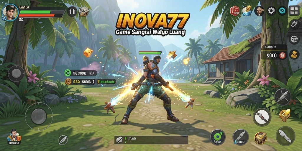 Tampilan gameplay INOVA77 yang ceria dan interaktif.