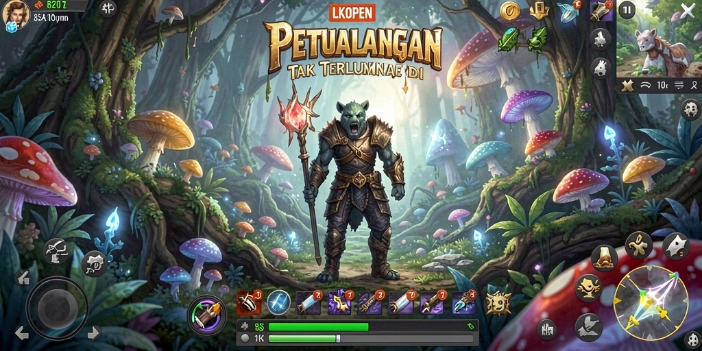 Tangkapan layar gameplay LKOPEN yang menunjukkan eksplorasi petualangan menawan.