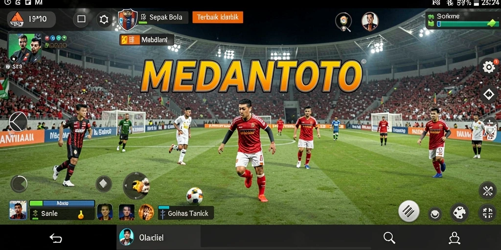 Screenshot gameplay MEDANTOTO menampilkan aksi seru di lapangan sepak bola.