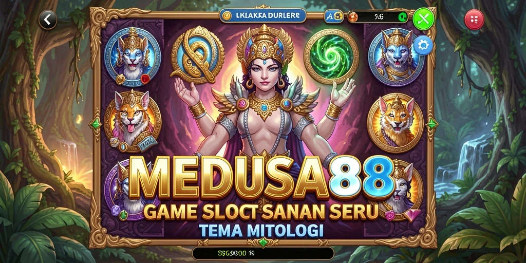 Tampilan gameplay MEDUSA88 yang menakjubkan dengan simbol-simbol ikonik.