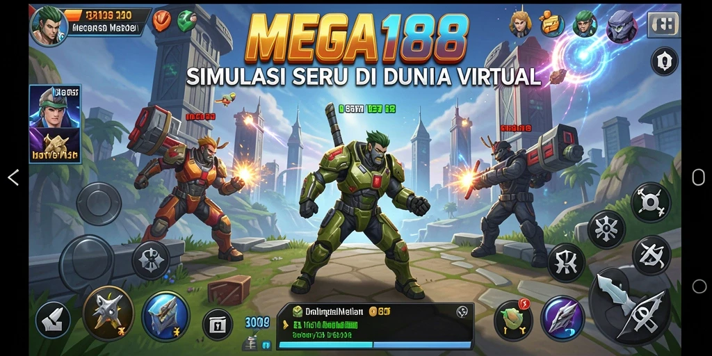 Screenshot dari gameplay MEGA188 yang menampilkan dunia virtual yang realistis.