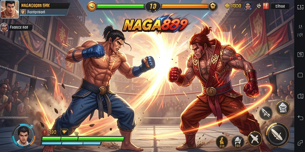 Screenshot gameplay NAGA889 menampilkan pertarungan seru antara karakter yang berbeda.