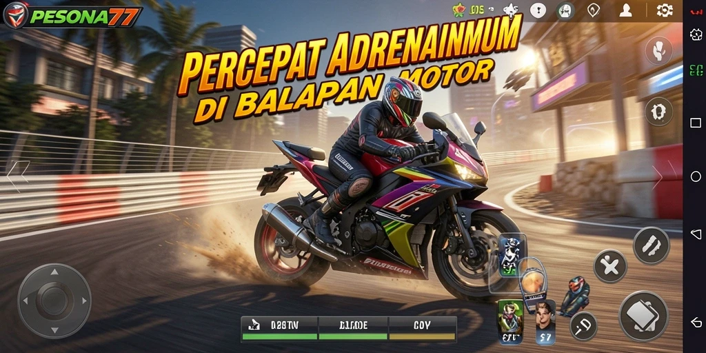 Screenshot PESONA77 menampilkan aksi balapan motor yang seru dan menegangkan.