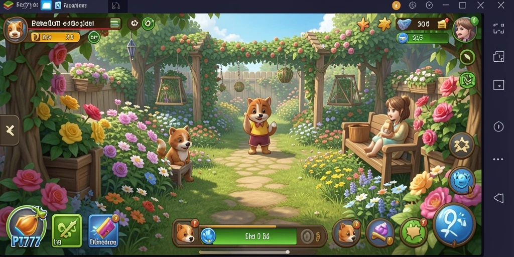 Screenshot PT777 menampilkan petani sedang merawat ladang dengan tanaman hijau yang subur.