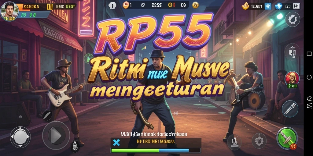 Tampilan gameplay RP55 yang menampilkan beragam lagu dan tantangan musik.