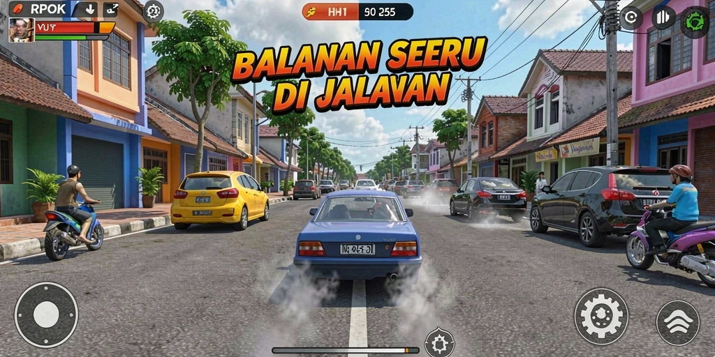 Gameplay RPOK menampilkan momen balapan yang mendebarkan dan kendaraan yang beragam.
