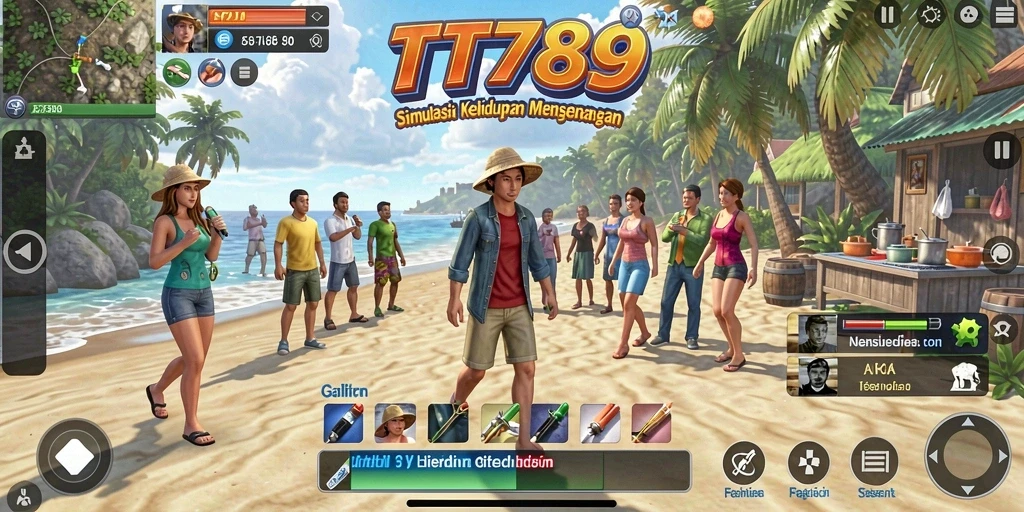 Screenshot utama menampilkan gameplay Simulation yang seru dan penuh warna.