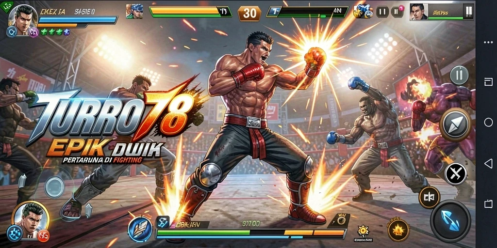 Tampilan gameplay TURBO78 yang mendebarkan di arena pertarungan.